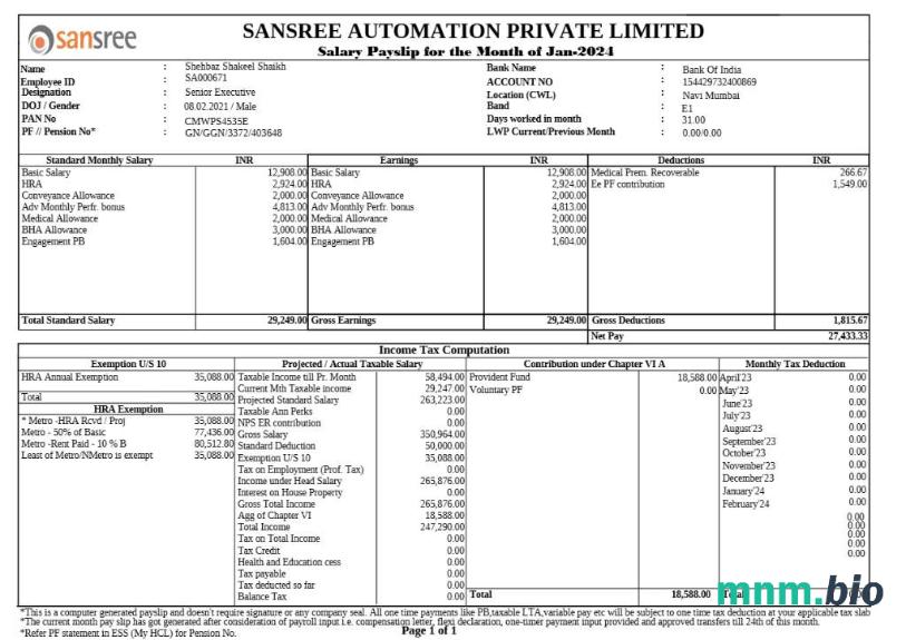 Szablon sansree Automation payslip w formatach Word i PDF